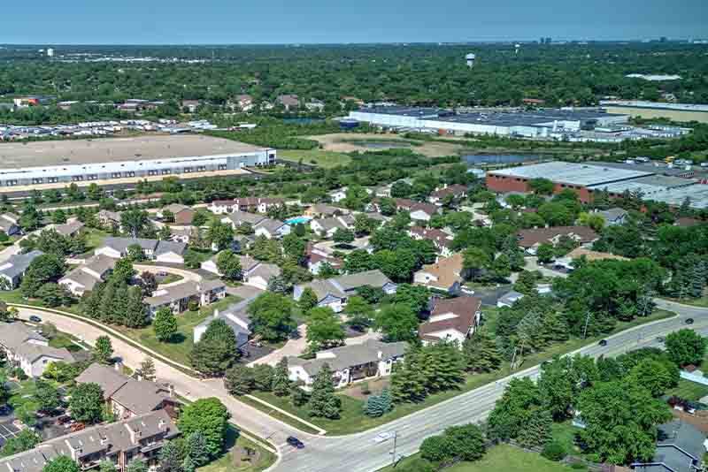 Aerial view of Hearthwood Farms neighborhood, Bartlett IL