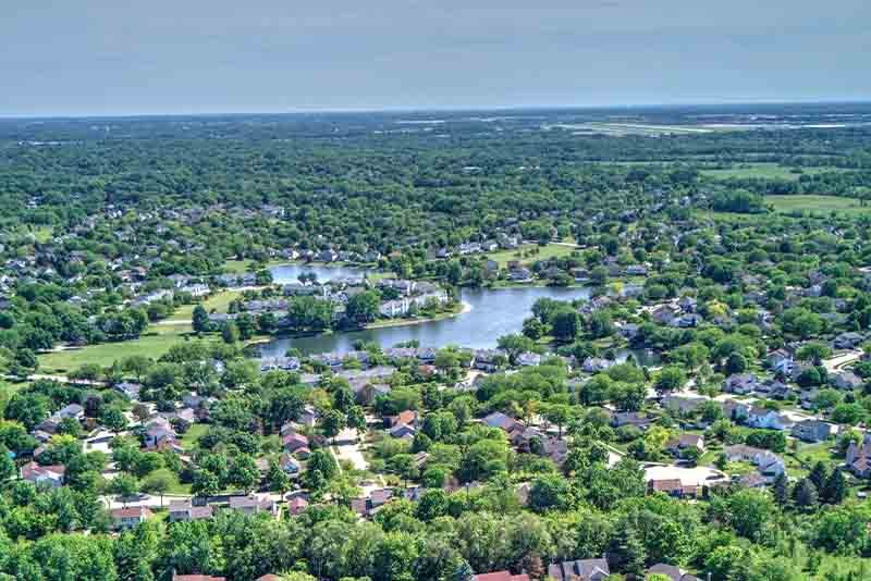Aerial view of Woodland Hills neighborhood, Bartlett IL