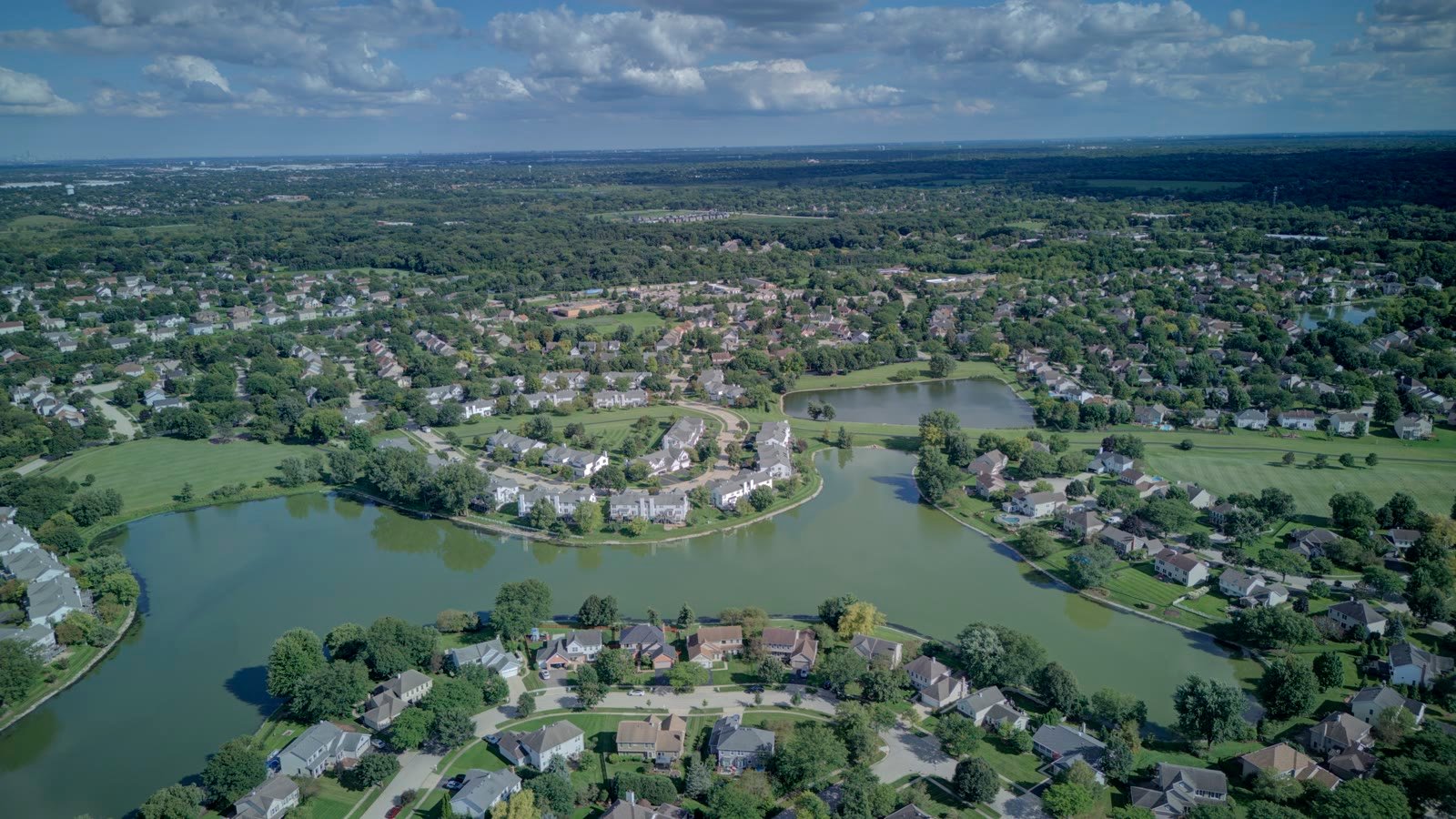 Woodland Hills Bartlett IL aerial showing both ponds and the surrounding established streets